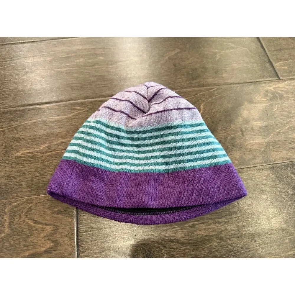 Patagonia Baby Purple White Blue Striped Beanie Warm Hat Size S Small